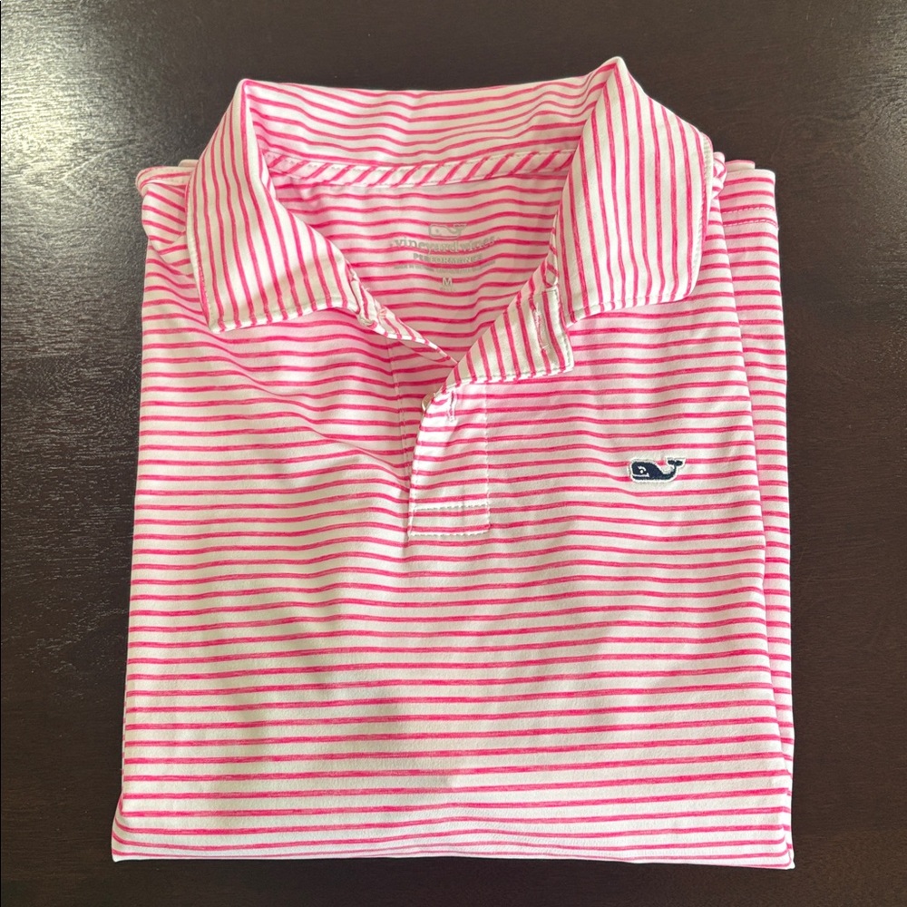 Vineyard Vines Pink and White Striped Performance Polo